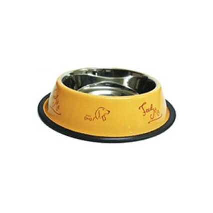 Antiskid-Coloured-Dog-Bowl-with-Printing-in-Yellow-Orange-17-cm