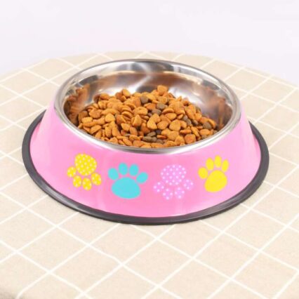 Antiskid Coloured Belly Cat Bowl with Printing in YellowViolet (11.5 cm)