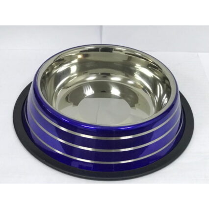 Antiskid Designer T.P. Coloured Dog Bowl with Reverse Silver Lining Blue (17 cm)