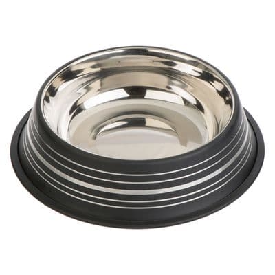 Antiskid Designer T.P. Coloured Dog Bowl with Silver Lining Black (17 cm)