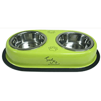 Double Diner Printed MS Treat Box with 2 SS Bowls - Yellow Green (13.5 cm)