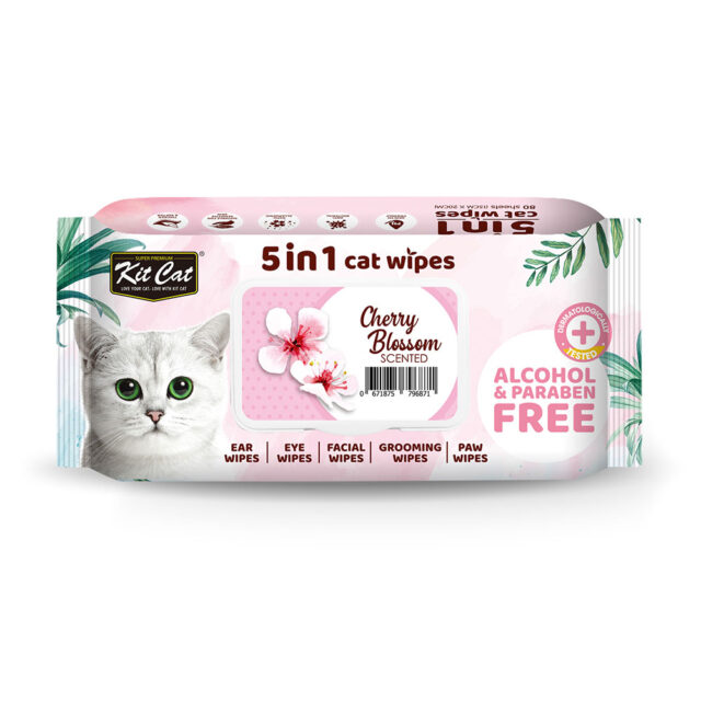 Kit Cat 5 In 1 Wipes Cherry Blossoms Scented, 80 Sheets