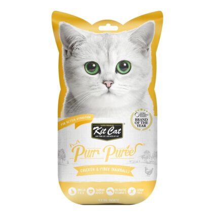 Kit Cat Purr Puree Chicken & Fiber Hairball Wet Cat Treat Tubes 4x15g