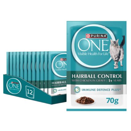 One Adult Cat Food with Hairball Control Chicken Pouch (70g, Pack of 12)